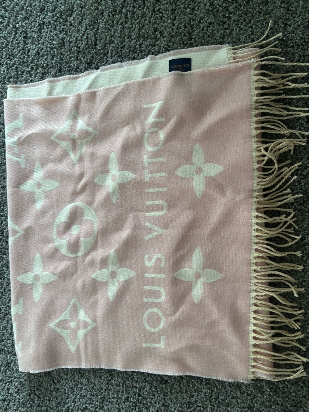 Louis Vuitton Pink and Ivory Monogram Fringed Shawl
